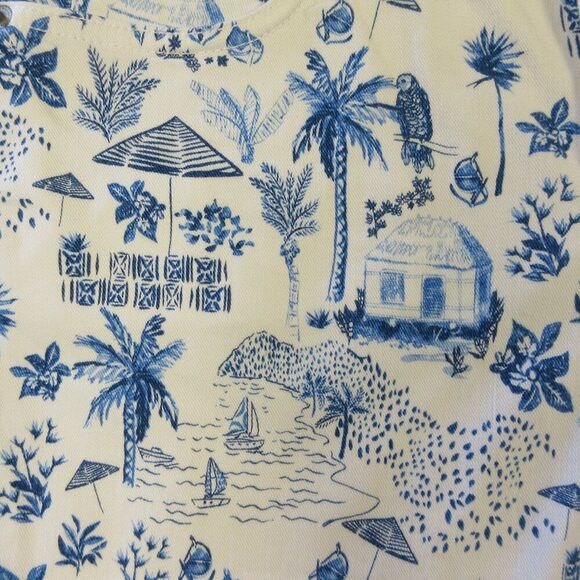 TOMMY BAHAMA DENIM White Blue Printed Jean Shorts 27 Tropical Palm Trees Sailing - Picture 2 of 15